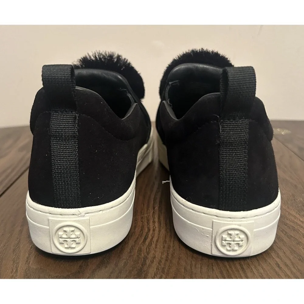 Tory Burch Pom Pom Silk Suede Platform Sneaker In Black Style‎ 141408 Size 9M